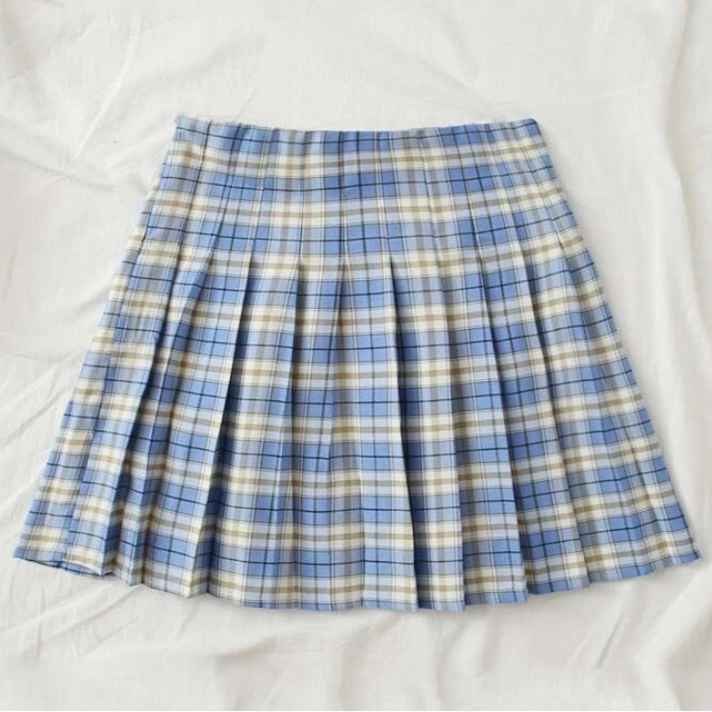 Tartan Mini Pleated Skirt size Small blue